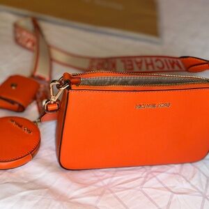 Michael Kors Orange Crossbody Bag with Gold-Tone Hardware
